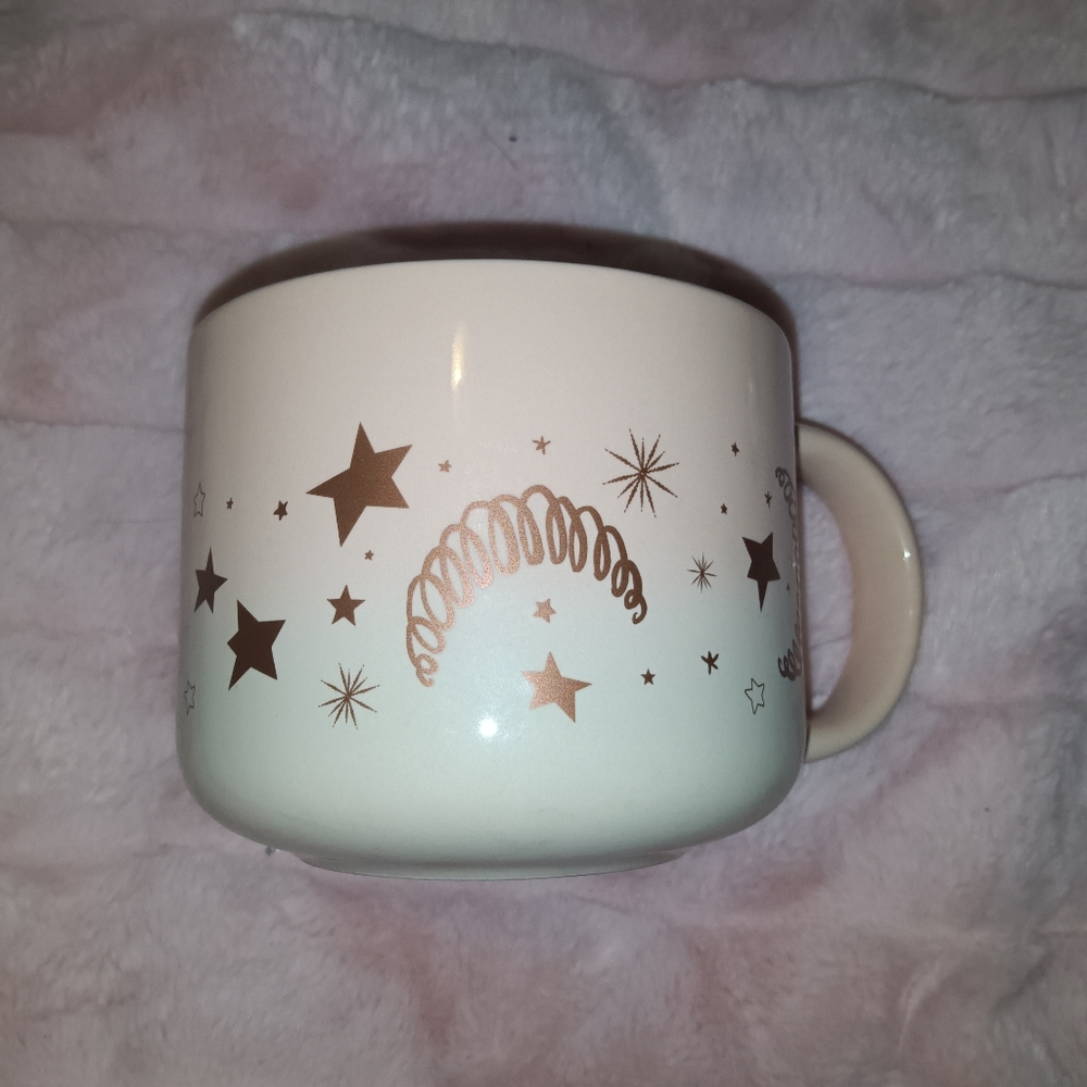 EUC Starbucks 2023 Pink Gold Stars & Moons Coffee Cup